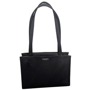 Kate Spade Black Satin Square Satchel Handbag Tote Bag Minimalist Two‎ Handles